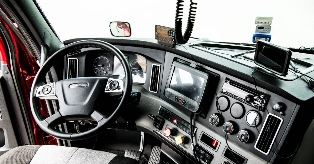 Company Drivers seat in Freightliner CDL has EZ Pass and latest tech